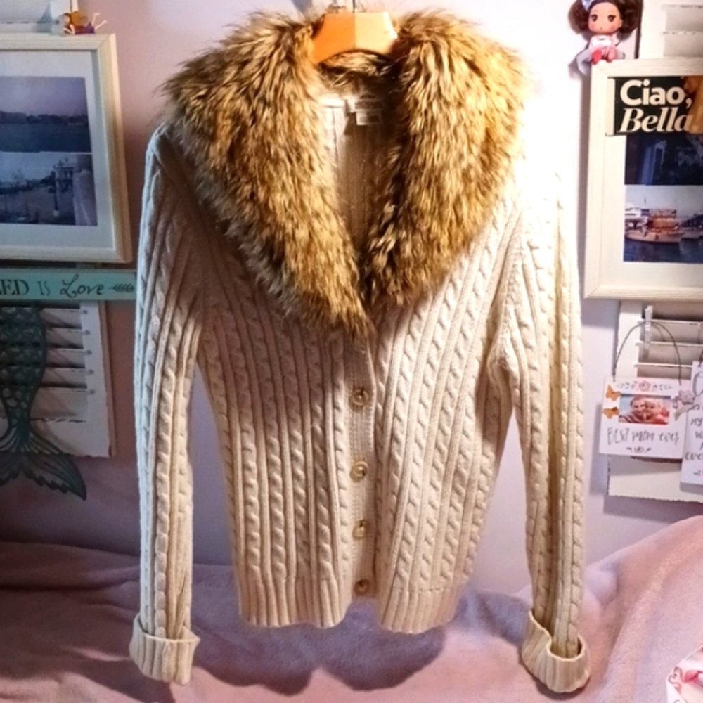 Gorgeous! Michael Kors⚜️ Angora Cable Knit Cardigan/Jkt ⚜️ Fur Collar